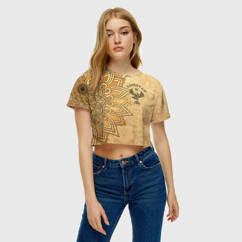 Женская футболка Crop-top 3D Дагестан в золоте, цвет 3D печать - фото 3