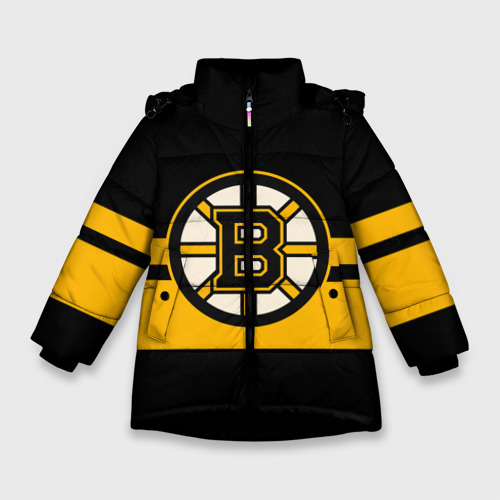 Зимняя куртка для девочек 3D с принтом Boston Bruins NHL, вид спереди #2