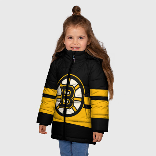 Зимняя куртка для девочек 3D с принтом Boston Bruins NHL, фото на моделе #1
