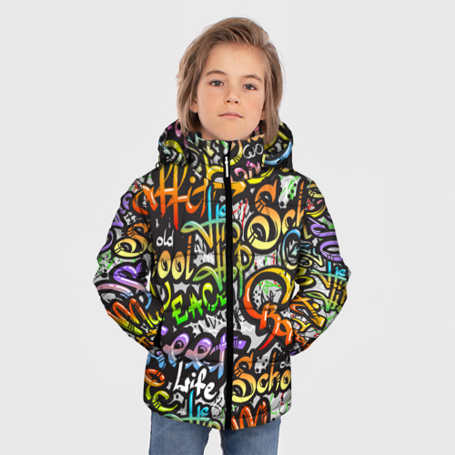 Зимняя куртка для мальчиков 3D Уличные граффити, цвет черный - фото 3