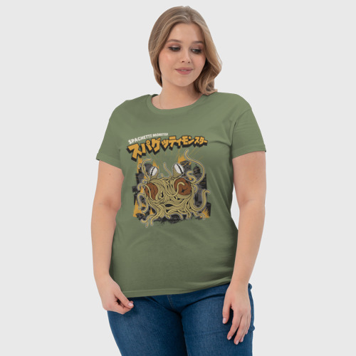 Женская футболка хлопок Макаронный монстр, цвет авокадо - фото 6