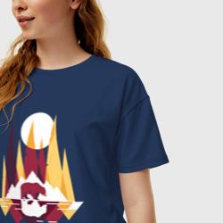 Женская футболка хлопок Oversize Медведь в геометрическом лесу - фото 2
