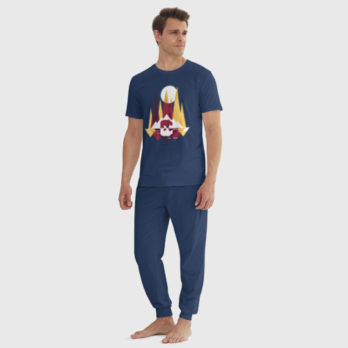 Мужская пижама хлопок Медведь в геометрическом лесу, цвет темно-синий - фото 5