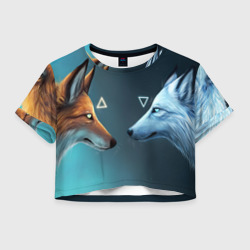 Женская футболка Crop-top 3D Лиса и волкd