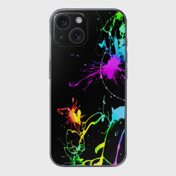 Чехол для iPhone 15 силиконовый с защитой камеры Неоновые краски