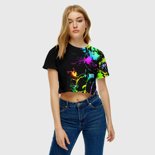 Женская футболка Crop-top 3D Неоновые краски, цвет 3D печать - фото 3