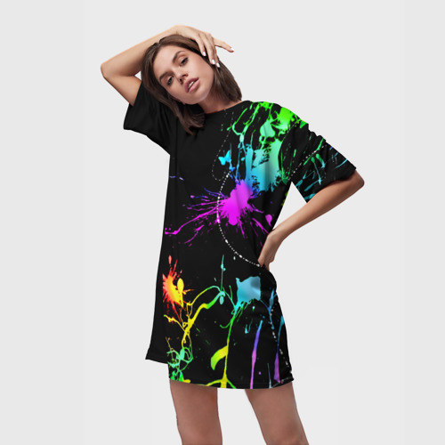 Платье-футболка 3D Неоновые краски, цвет 3D печать - фото 3