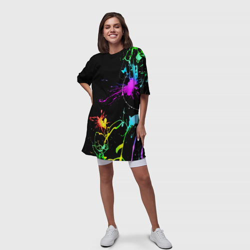 Платье-футболка 3D Неоновые краски, цвет 3D печать - фото 5