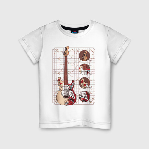 Детская футболка хлопок с принтом Fender Stratocaster Monterey, вид спереди #2