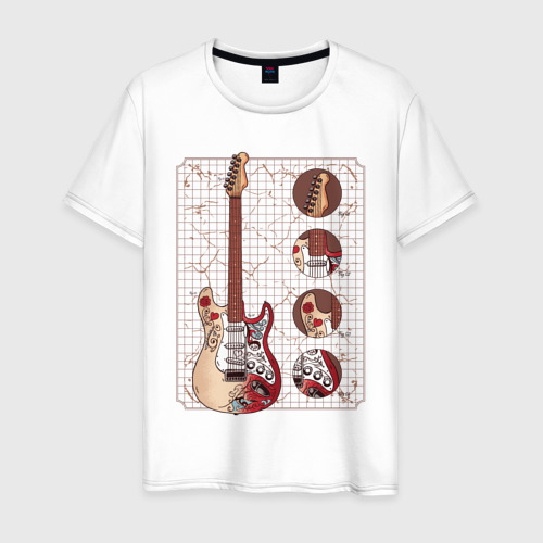 Мужская футболка из хлопка с принтом Fender Stratocaster Monterey, вид спереди №1