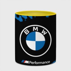 Кружка с принтом BMW БМВ для любого человека, вид спереди №4. Цвет основы: белый + желтый