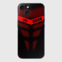 Чехол для iPhone 15 силиконовый с защитой камеры СССР броня-доспех кибернетический