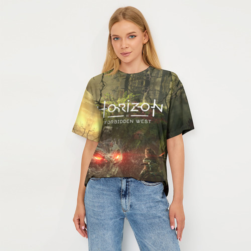 Женская футболка oversize 3D Horizon Forbidden West, цвет 3D печать - фото 5