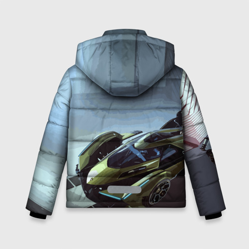 Зимняя куртка для мальчиков 3D с принтом Lamborghini - motorsport extreme, вид сзади #1