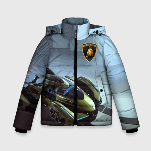 Зимняя куртка для мальчиков 3D с принтом Lamborghini - motorsport extreme, вид спереди #2
