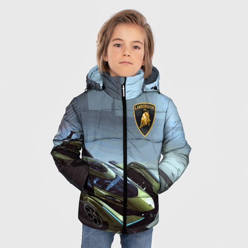 Зимняя куртка для мальчиков 3D с принтом Lamborghini - motorsport extreme, фото на моделе #1