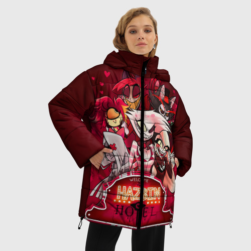 Женская зимняя куртка 3D с принтом Hazbin Hotel, фото на моделе #1