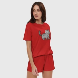 Женская пижама с шортиками хлопок Мама кошка с котенком - фото 2