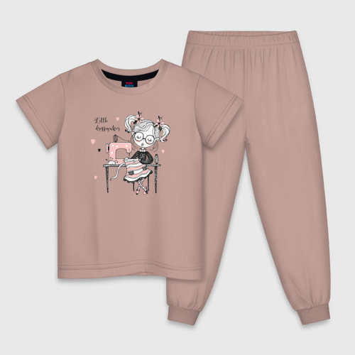 Детская пижама хлопок Маленькая швея, цвет пыльно-розовый