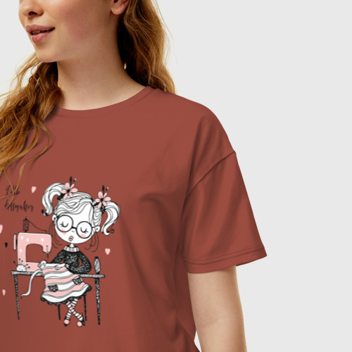 Женская футболка хлопок Oversize Маленькая швея, цвет кирпичный - фото 3
