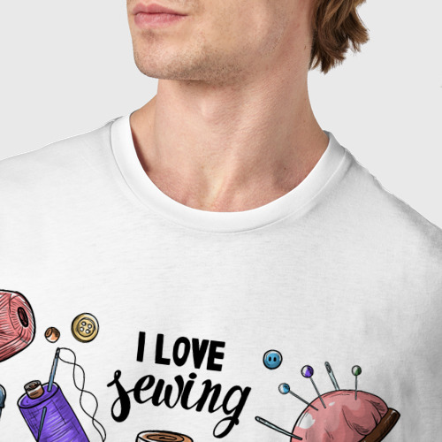 Мужская футболка хлопок I love sewing, цвет белый - фото 6
