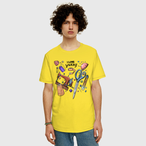 Мужская футболка хлопок Oversize I love sewing, цвет желтый - фото 3