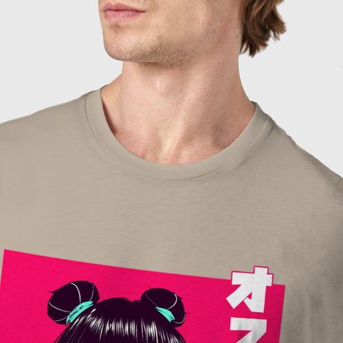 Мужская футболка хлопок Девушка самурай стильная, цвет миндальный - фото 6
