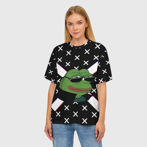 Женская футболка oversize 3D Pepe в очках EZ, цвет 3D печать - фото 3