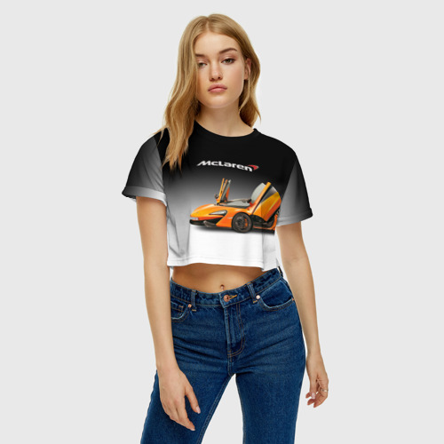 Женская футболка Crop-top 3D McLaren, цвет 3D печать - фото 3