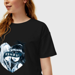 Женская футболка хлопок Oversize Senpai объятие сердечком - фото 2