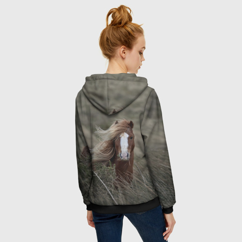 Женская толстовка 3D на молнии с принтом Конь, вид сзади #2