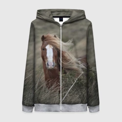 Женская толстовка 3D на молнии Конь