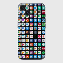 Чехол для iPhone 15 силиконовый с защитой камеры Iphone and Apps Icons