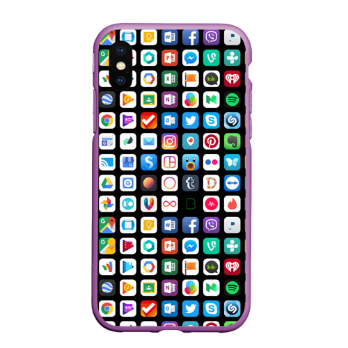Чехол для iPhone XS Max матовый Iphone and Apps Icons, цвет фиолетовый