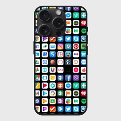 Чехол силиконовый для Apple iPhone 15 Pro матовый Iphone and Apps Icons