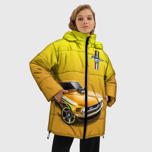 Женская зимняя куртка 3D с принтом Ford mustang - motorsport, фото на моделе #1