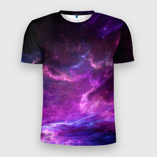 Мужская футболка 3D Slim с принтом Космическое небо, вид спереди #2