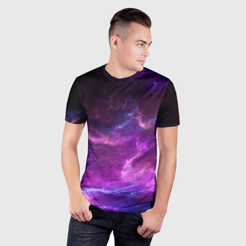 Мужская футболка 3D Slim с принтом Космическое небо, фото на моделе #1