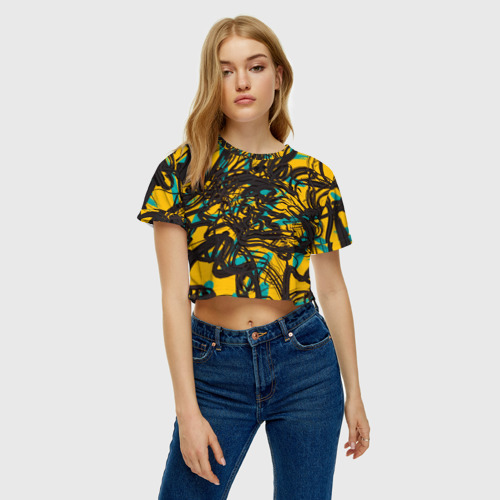 Женская футболка Crop-top 3D Черные линии, цвет 3D печать - фото 3