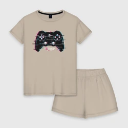 Женская пижама с шортиками хлопок Glitch gamepad
