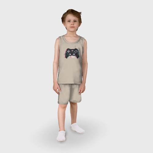 Детская пижама с шортами хлопок Glitch gamepad, цвет миндальный - фото 3