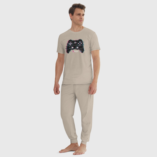 Мужская пижама хлопок Glitch gamepad, цвет миндальный - фото 5