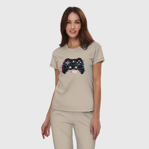 Женская пижама хлопок Glitch gamepad, цвет миндальный - фото 3