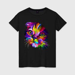 Женская футболка хлопок Радужный котенок