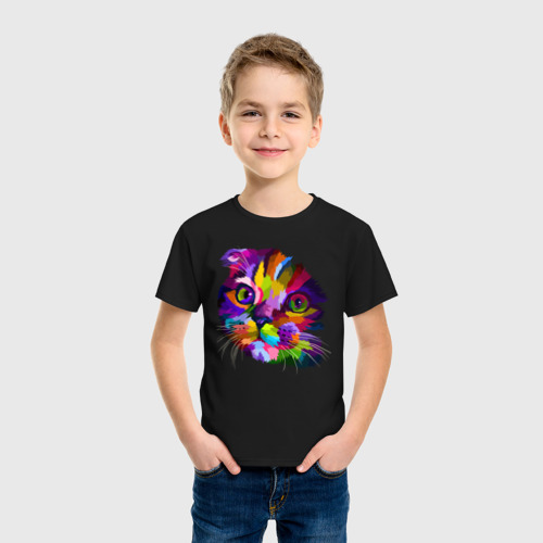 Детская футболка хлопок с принтом РАДУЖНЫЙ КОТЕНОК, фото на моделе #1