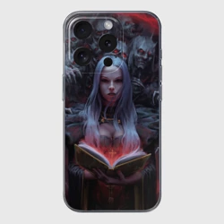 Чехол для iPhone 15 Pro силиконовый с защитой камеры Demonic book and girl