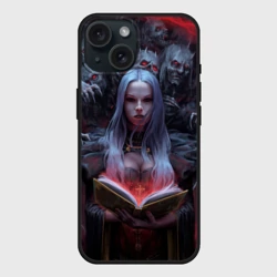Чехол силиконовый для Apple iPhone 15 матовый Demonic book and girl