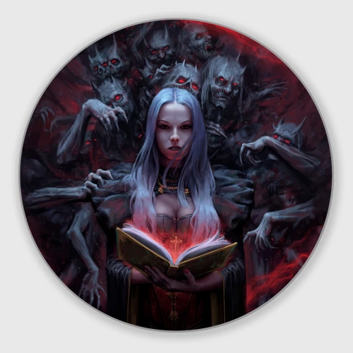Круглый коврик для мышки Demonic book and girl