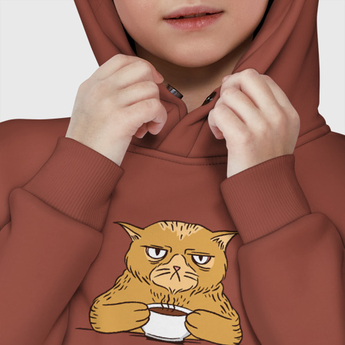 Детское худи Oversize хлопок Grumpy Cat Coffee, цвет кирпичный - фото 7