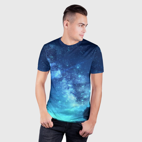 Мужская футболка 3D Slim Синяя Небо, цвет 3D печать - фото 3